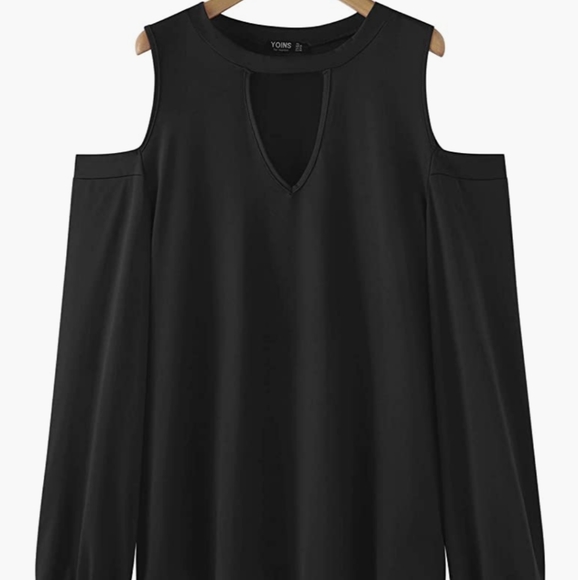 Cold Shoulder Long Sleeve - Cutout Tunic Fashion Blouse - Picture 5 of 8